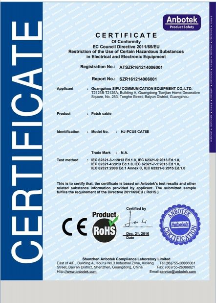 China Guangdong SIPU Communication Equipment Company Ltd. certification